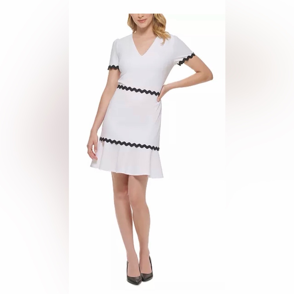 Karl Lagerfeld White dress with Black ribbon trim